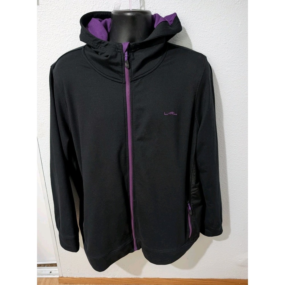 Lauren Ralph Lauren LRL Active Jacket Womens‎ XL Black Purple Hooded Full Zip